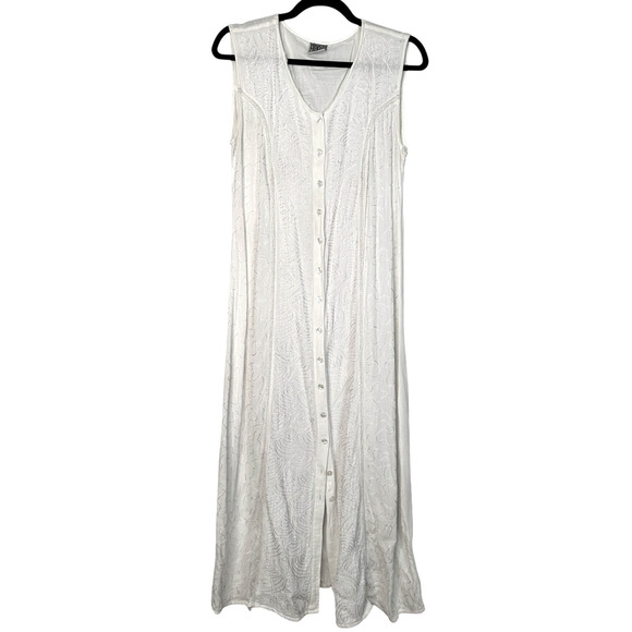 Sezane Vintage M Embroidered Button Front Midi Dress Rayon Cottagecore White - Picture 2 of 8
